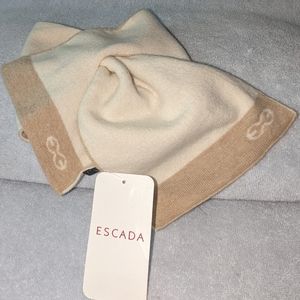 Escada wool blend neck scarf in cream/ beige.